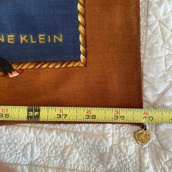 ANNE KLEIN wonderful 100% square scarf.Nautical print, brown, navy blue, green - Picture 7 of 9